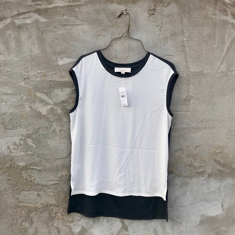 NWT LOFT White and Grey Color Block Top
